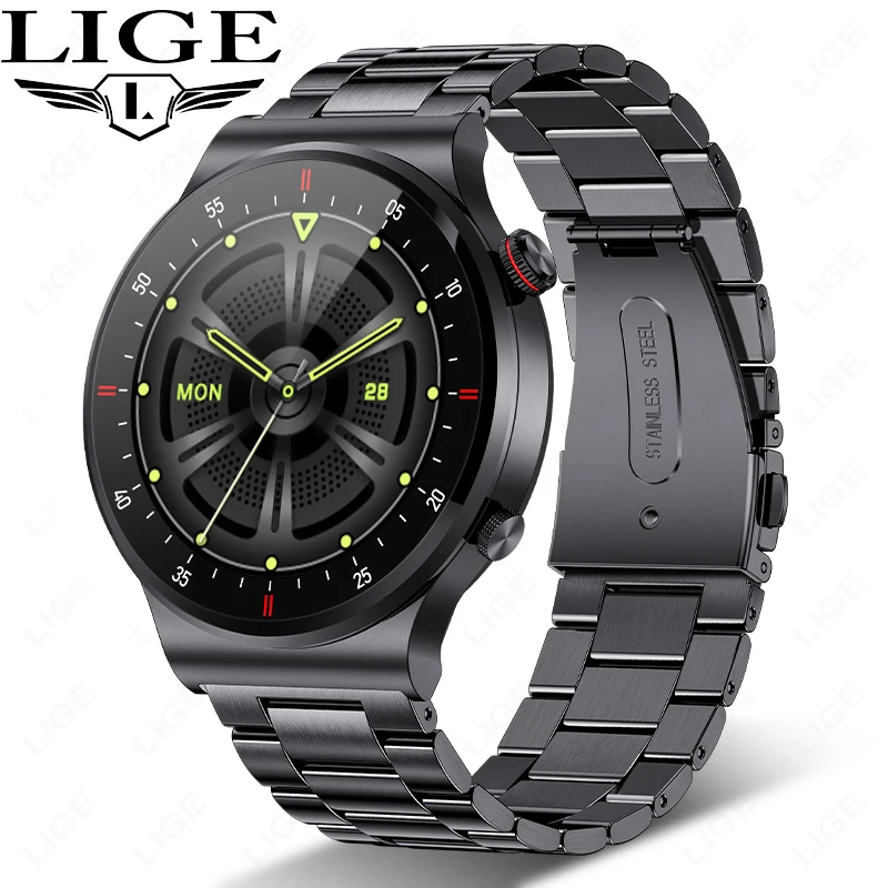 

LIGE 2024 NFC Watch For Men Bluetooth Call Smart Watch Blood Pressure Android iOS Smartwatch Weather Full Touch Men's Wristwatch