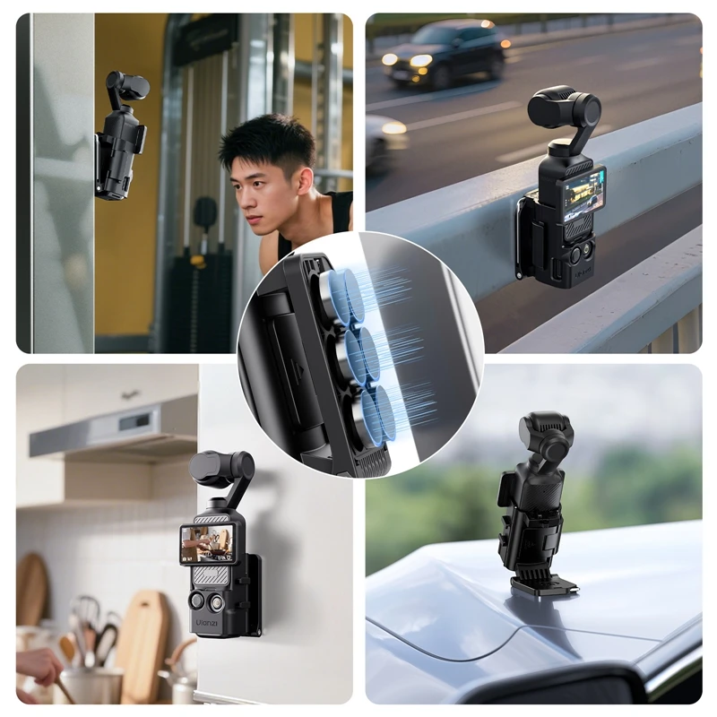 Ulanzi PK15 Pocket 3 Magnetic Mount Quick Card Swap Cold Shoe Mount for Action Camera Gym Railings Refrigerator Car Hoods Shots
