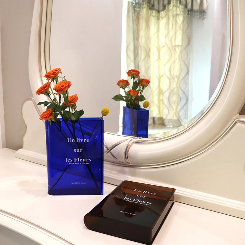 

Modern Acrylic Book Flower Vase Klein Blue Nordic Minimalist Aesthetic Room Decor Living Room Desktop Ornaments Home Decor