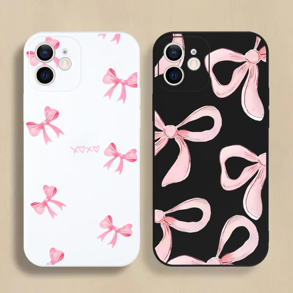 Luxuriöse süße rosa Schleife Handyhülle für iPhone 16 15 14 13 12 11 Pro Max Mini X XS XR SE 7 8 Plus stoßfeste weiche Rückseite Fundas
