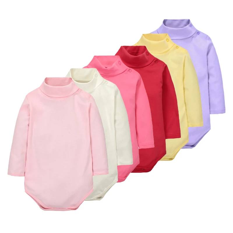 Baby Girls’ Bodysuit Long Sleeve Triangle 100% Cotton Soft Comfortable Jumpsuit  Solid Color Fashion Simple High Collar 0-2 Yeas