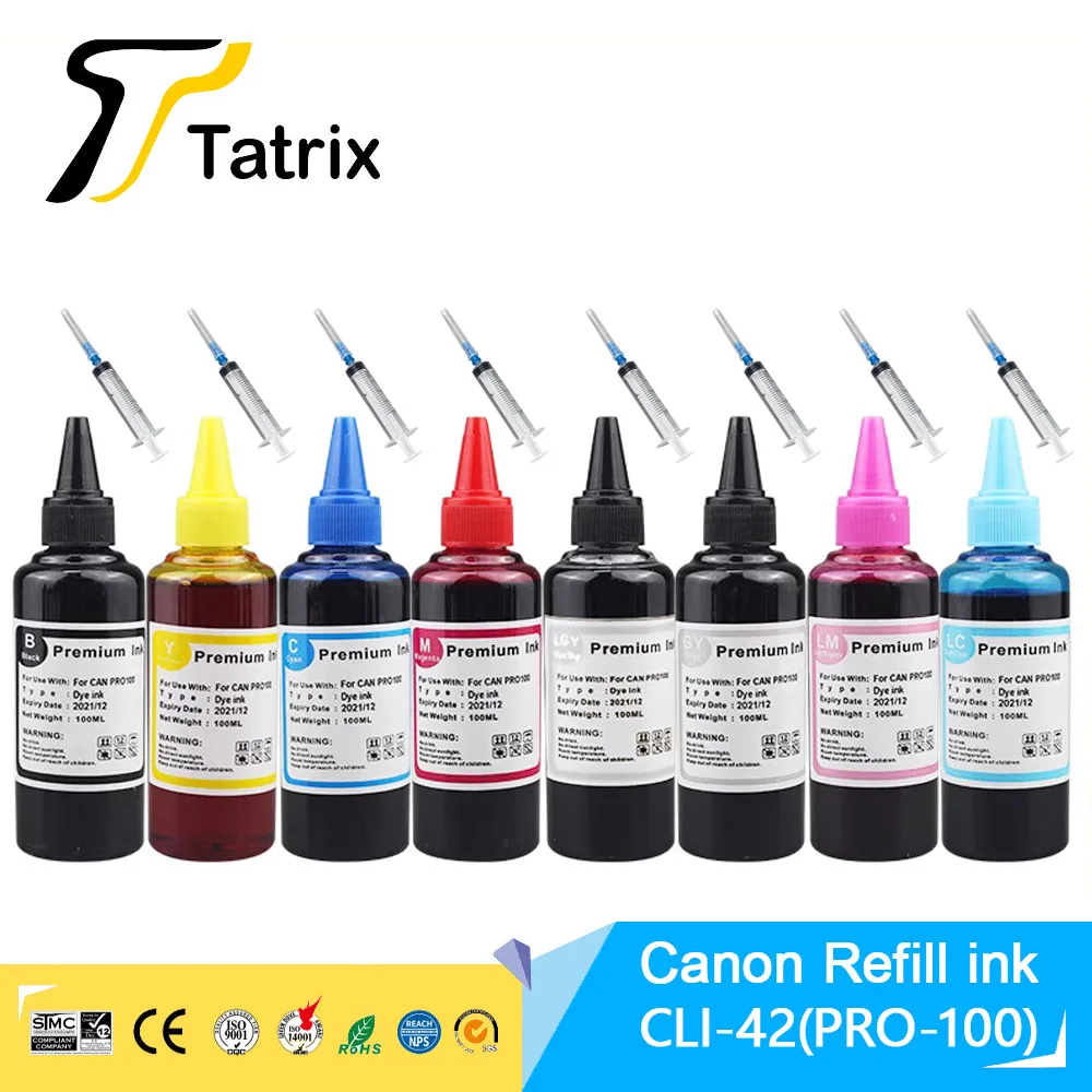 Tatrix CLI42 CLI-42 CLI 42 CLI-43 CLI43 CLI 65 refillable ink compatible for canon Pixma Pro-100 pro-100S Pro200 pro-200 printer