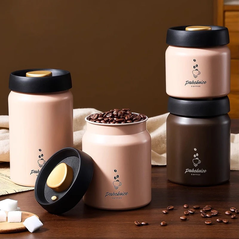 Vacuum Stainless Steel Coffee Bean Sealed Jar 500/900/1200ml Light-proof Tea Jar Coffee Powder Food Storage Storage Jar 6