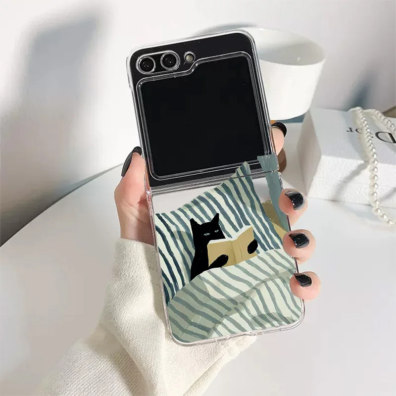 Whimsical Cartoon Cat Clear Phone Case - Foldable Cover with Cute Design