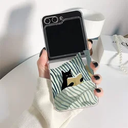 Whimsical Cartoon Cat Clear Phone Case - Foldable Cover with Cute Design - Galaxy Z Flip5 (-1)