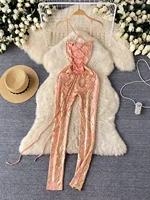 Foamlina Women Summer Sexy Spaghetti Strap Jumpsuits Fashion Sleeveless Backless Slim High Waist Floral Gilded Long Club Rompers - Image 3