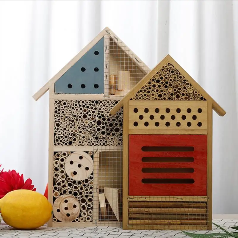 

Bee House Wooden Hanging Insect Nest Box Handmade Habitat Bugs Butterfly Hotel Shelter For Outdoor Garden Yard Decoration