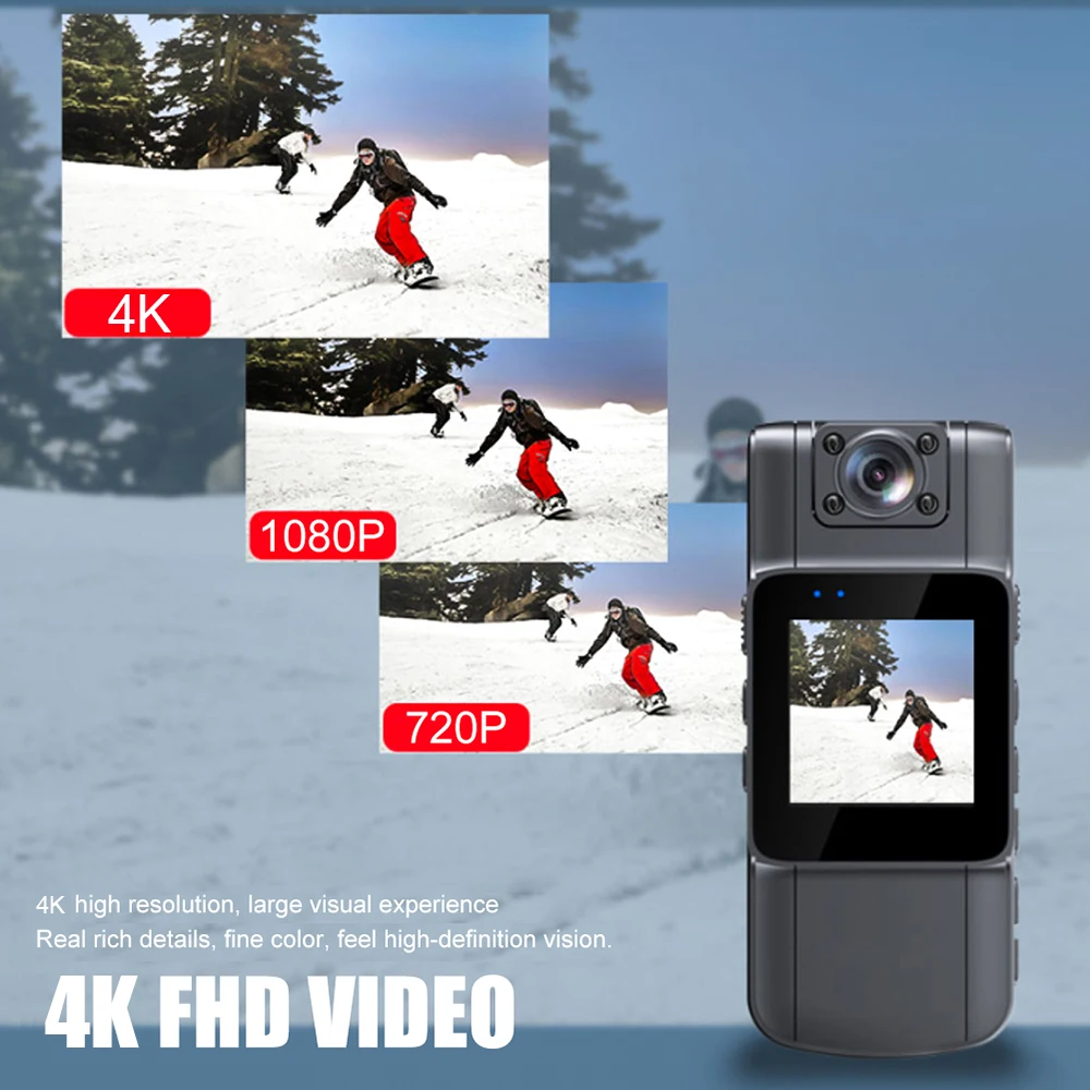 미니 바디 카메라 와이파이 비디오 카메라, 4K, 150 ° 광각 180 ° 렌즈 회전, 야간 투시경, 일상 레코드, 서비스, 회의용