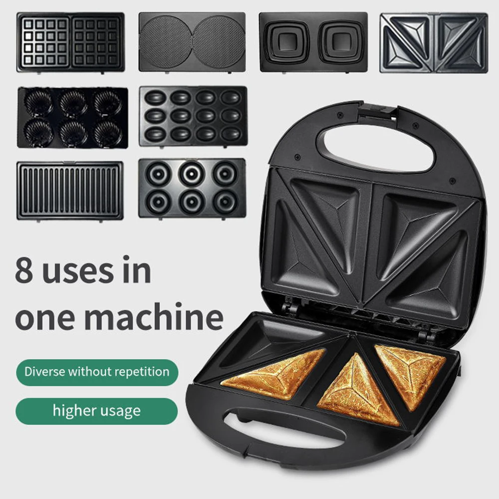 8 in 1 Electric Sandwich Maker Panini Press Grill and Waffle Iron Set with Removable Non-Stick Plates waffle maker,baking pan,baking tray