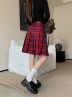 Large Size L-4XL Retro Red Plaid Fashion Versatile Pleated Skirt Girl Spring Summer College Jk High Waist A-line Long Skirts - Image 6