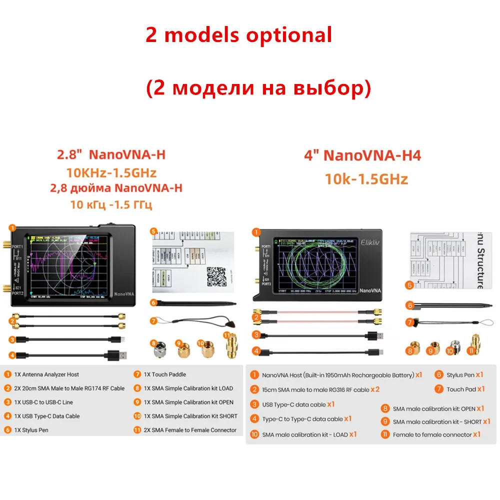2022 New Updated NanoVNA-H4 4inch Vector Network Analyzer 10k-1.5GHz HF VHF UHF