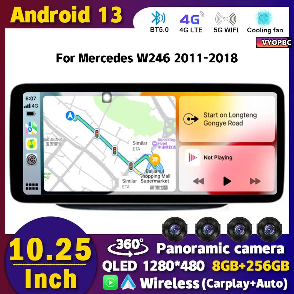 

Автомобильный мультимедийный плеер Carplay, Android 13, 8 ядер, 10,25 дюйма, для Mercedes Benz B Class W246 2011-2018, GPS, SIM, 4G, Wi-Fi, BT, DSP