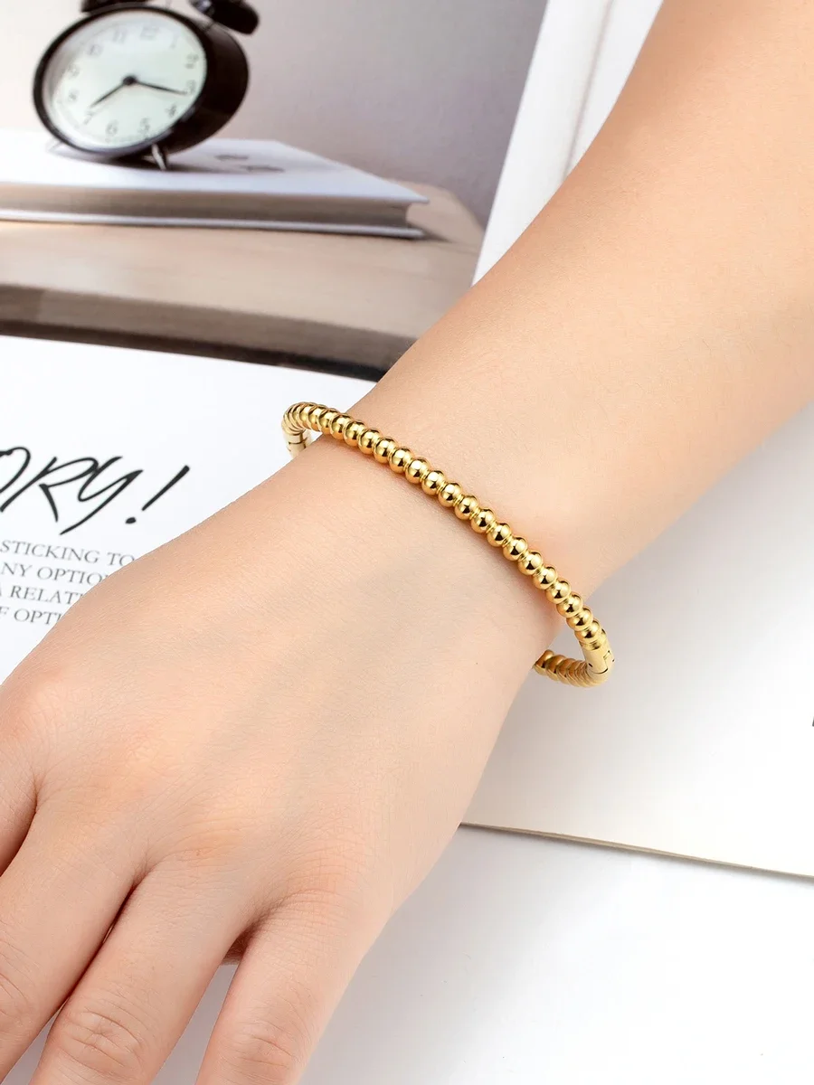 Stainless Steel Bracelet B004 Imitation Beads Shape Design Bracelet For Women Love Bangle Jewelry Gifts