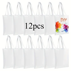 Set of 6 Reusable DIY Tote Bags - Washable and Perfect for Creative Projects, Shopping & Errands (White - 12pcs)