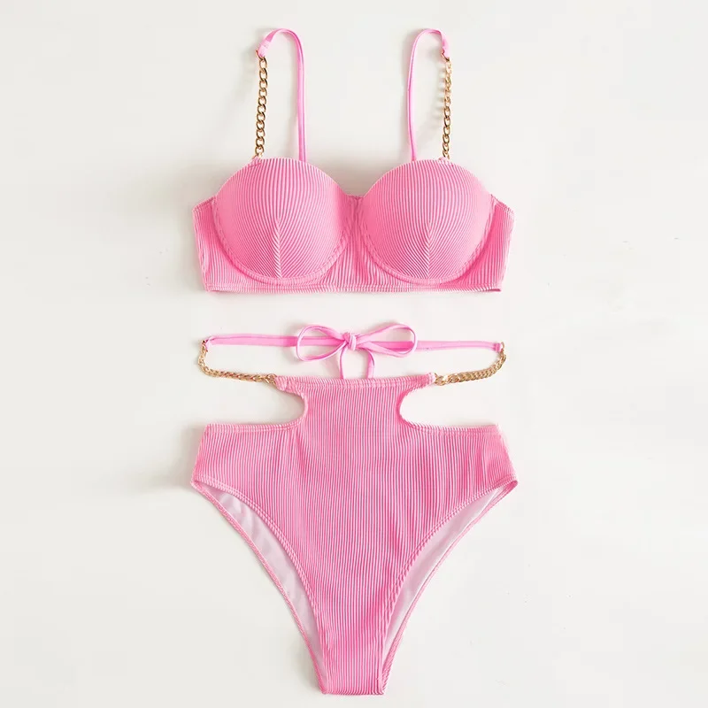 Pink High Waist Tankini Bikini Set for Women