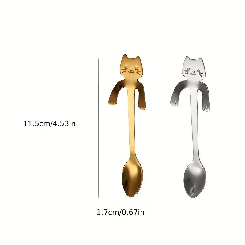 Stainless Steel Spoons 1pc Creative Cat Shaped Coffee Spoon Teaspoon Children Spoon Cake Stirring Sugar Soup Dessert