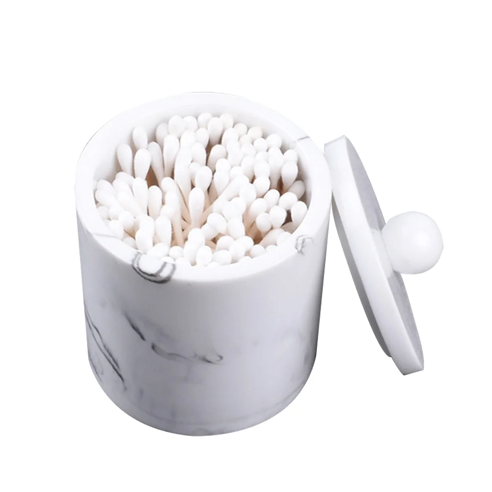 

European Style Resin Cotton Swabs Storage Box Dustproof Toothpick Canister Simple Marble Texture Organizer with Lid for