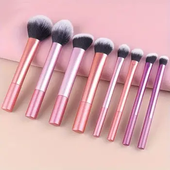 8 pezzi Pro facili da pulire, set di pennelli per trucco: morbidi, capelli sintetici premium, senza crudeltà, fondotinta, fard, ombretto