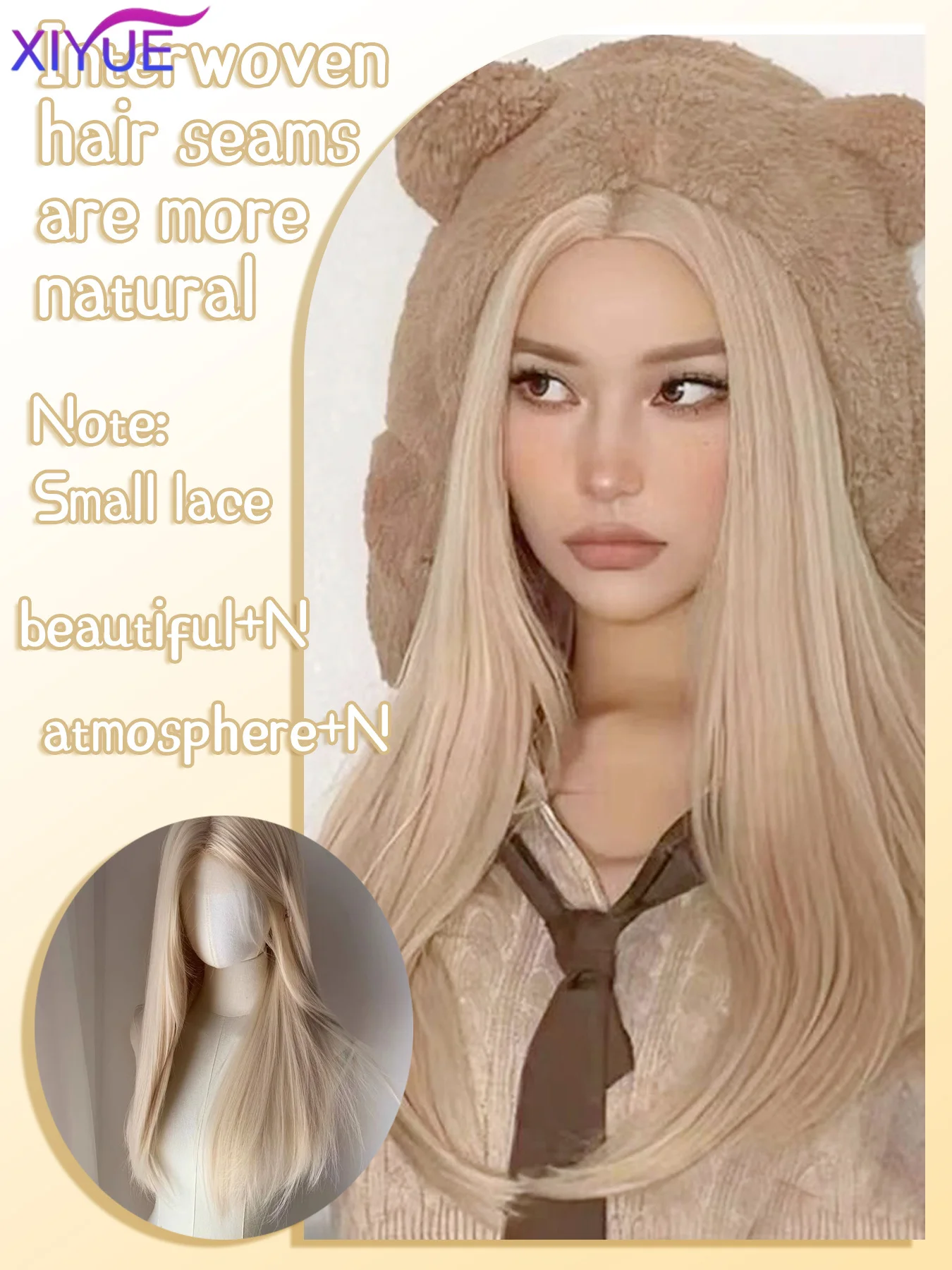 Synthetic Wigs for Women Blonde Long Straight Hime Cut Cosplay