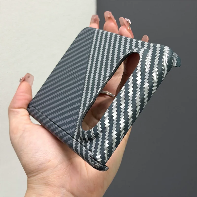 Magnetic Dual Hinge Carbon Fiber Stripe Protective Case Cover