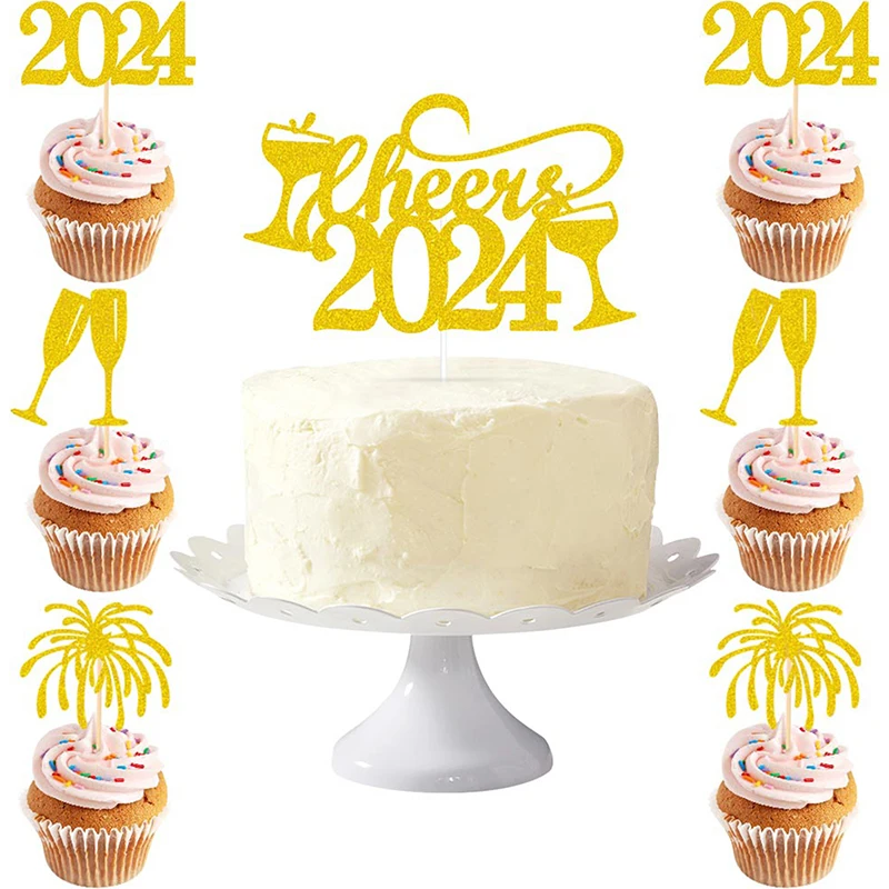 

2024 Cake Topper New Year 2024 Toothpick Happy New Year 2024 Party Decoration Supplies Cake Toppers Christmas Cake Decor