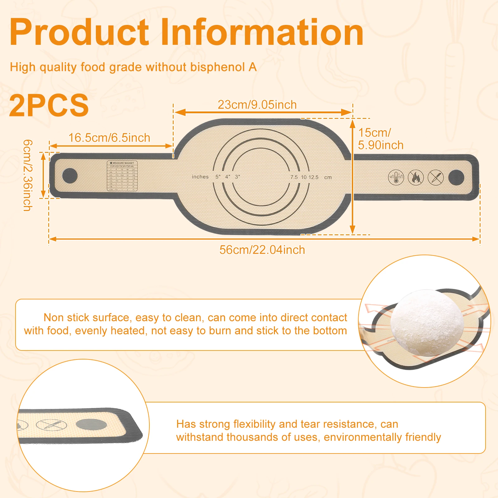 Description Picture 3 of item2pcs Silicone Bread Sling Non-Stick Silicone Baking Mat Sling Heat Resistant Reusable Silicone Dutch Oven Liner With Long Handle