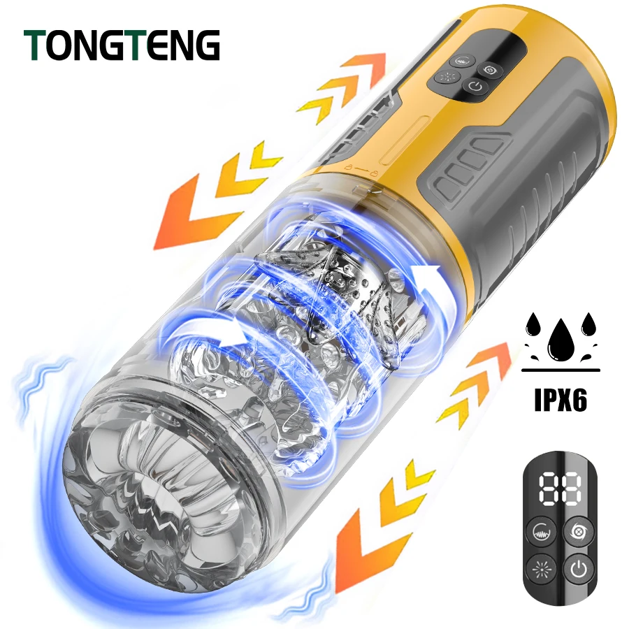 IPX6 Automatic Male Masturbator 7 Thrusting Rotating Licking Modes LED Display Pussy Stroker Penis Pump Adult  Sex Toys For Men