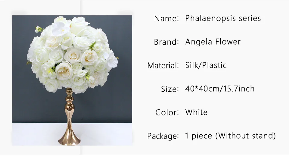 Description Picture 4 of itemLuxury White Wedding Floral Set Rose Orchid Artificial Flower Row Arrangement Table Centerpiece Ball Welcome Sign Party Props