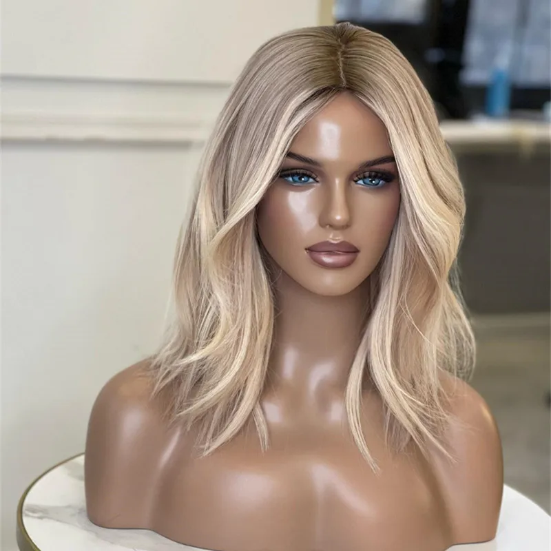Synthetic Human Hair Wig Women Wigs Ombre Ash Blonde Lace Frontal Wigs Synthetic Futura Top Quality Lace Wig Natural Wavy Glueless Wig Women's Halloween