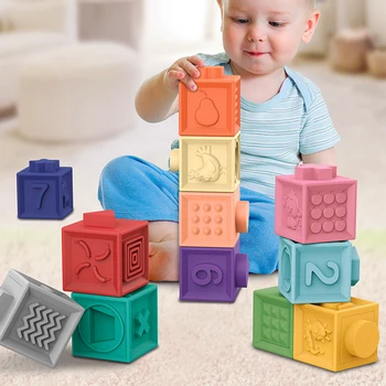 12/6/3pcs Soft Building Blocks Montessori Toddlers Early Education Squeeze Stacker Cube Blocks Toy Children Baby Bath Toys 1