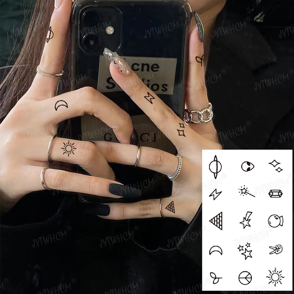 Petit Tatouage Main Autocollant de tatouage temporaire imperméable noir peint à la main petit  tatouage Art corporel faux tatouage doigt henné Flash tatouage pour femmes  | AliExpress