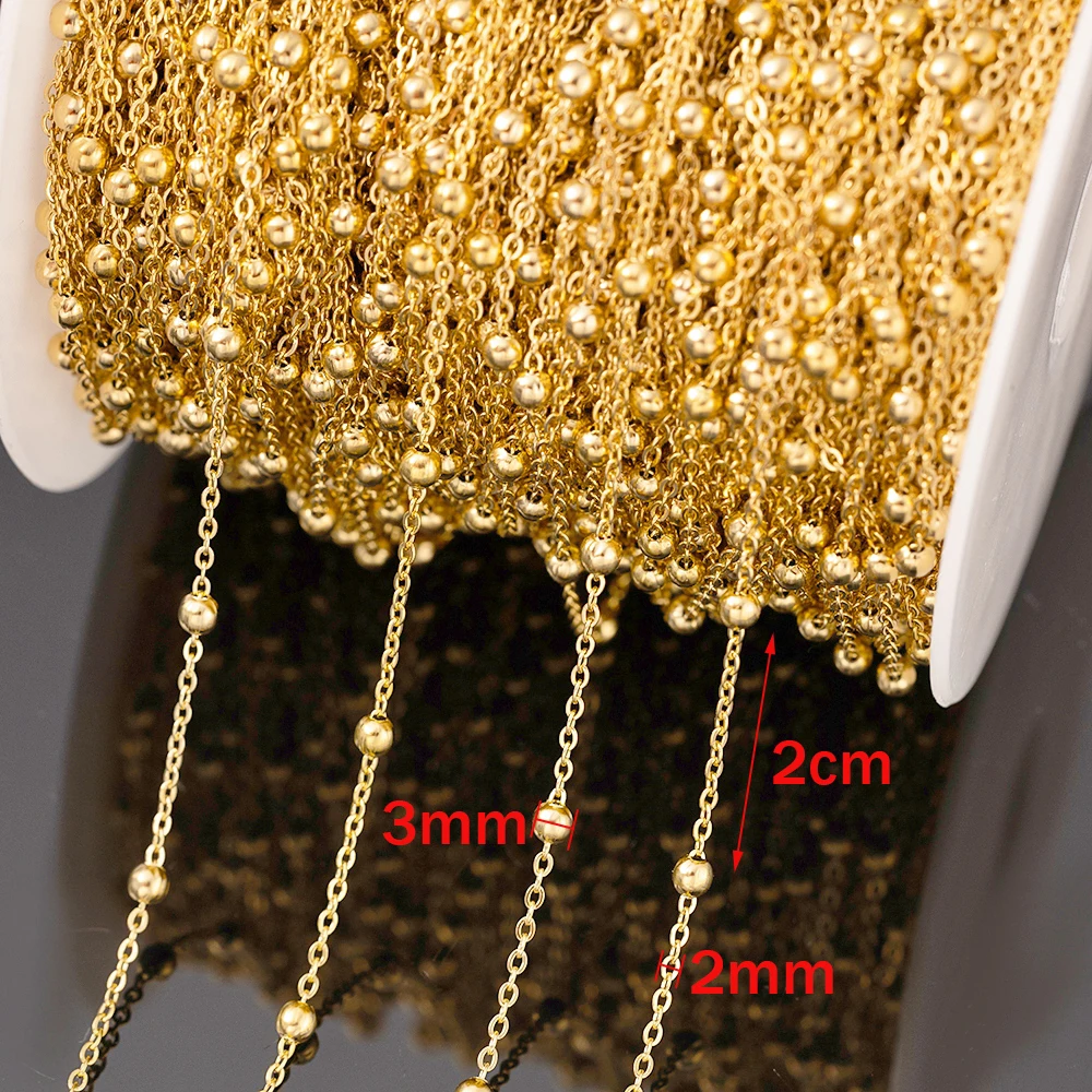 10 m vergoldetes Edelstahl-Satellitenkugel-Perlenkabel, gedrehte Gliederkette für DIY-Armband, Halskette, Verlängerung, Schmuckherstellung – Detail 3