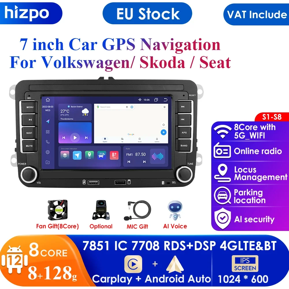 2 Din Android Car Radio GPS for VW / Volkswagen Golf 5 6 Passat B7 B6 Skoda Seat Octavia Polo Tiguan Jetta AutoRadio WIFI USB SD