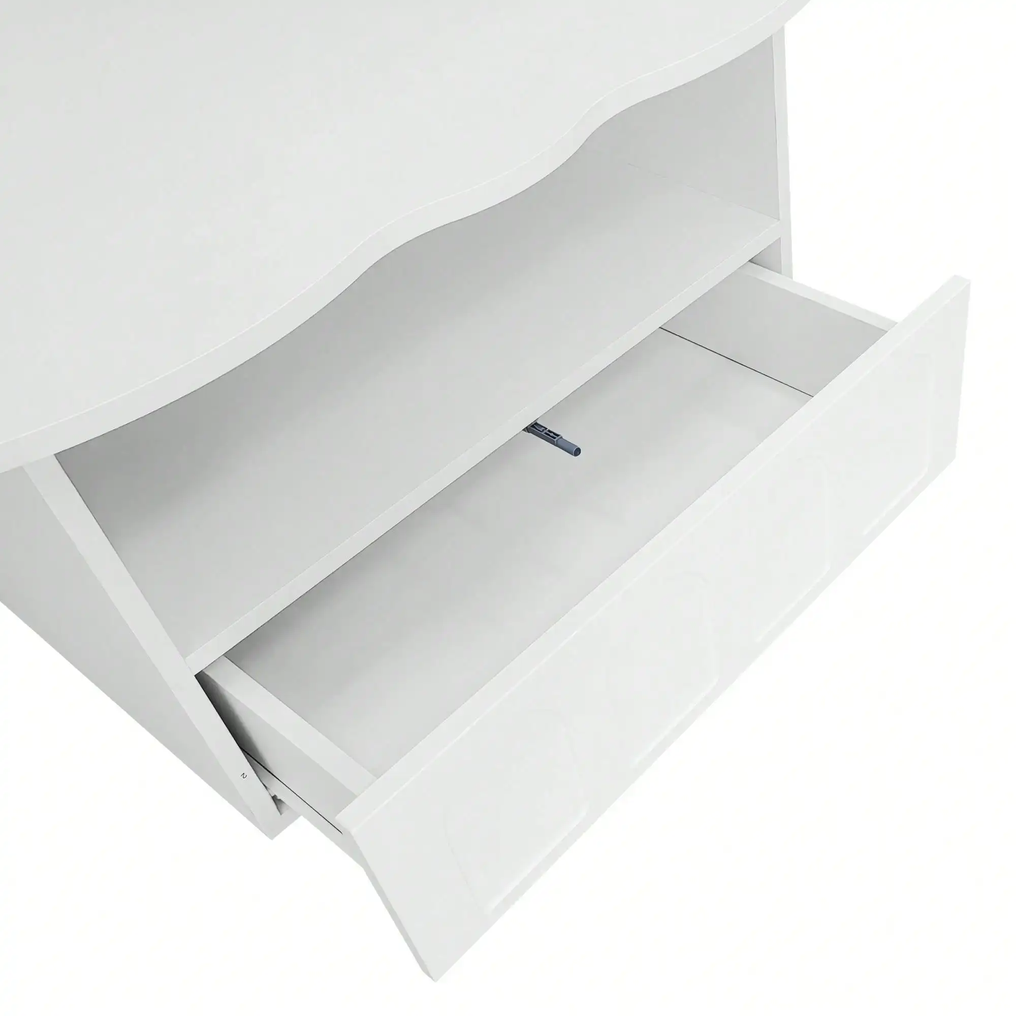 KOMTOM Weißer Couchtisch, Wolkenform und geprägtes Muster, Couchtisch aus Holz mit offenem Fach und Schublade – Detail 6
