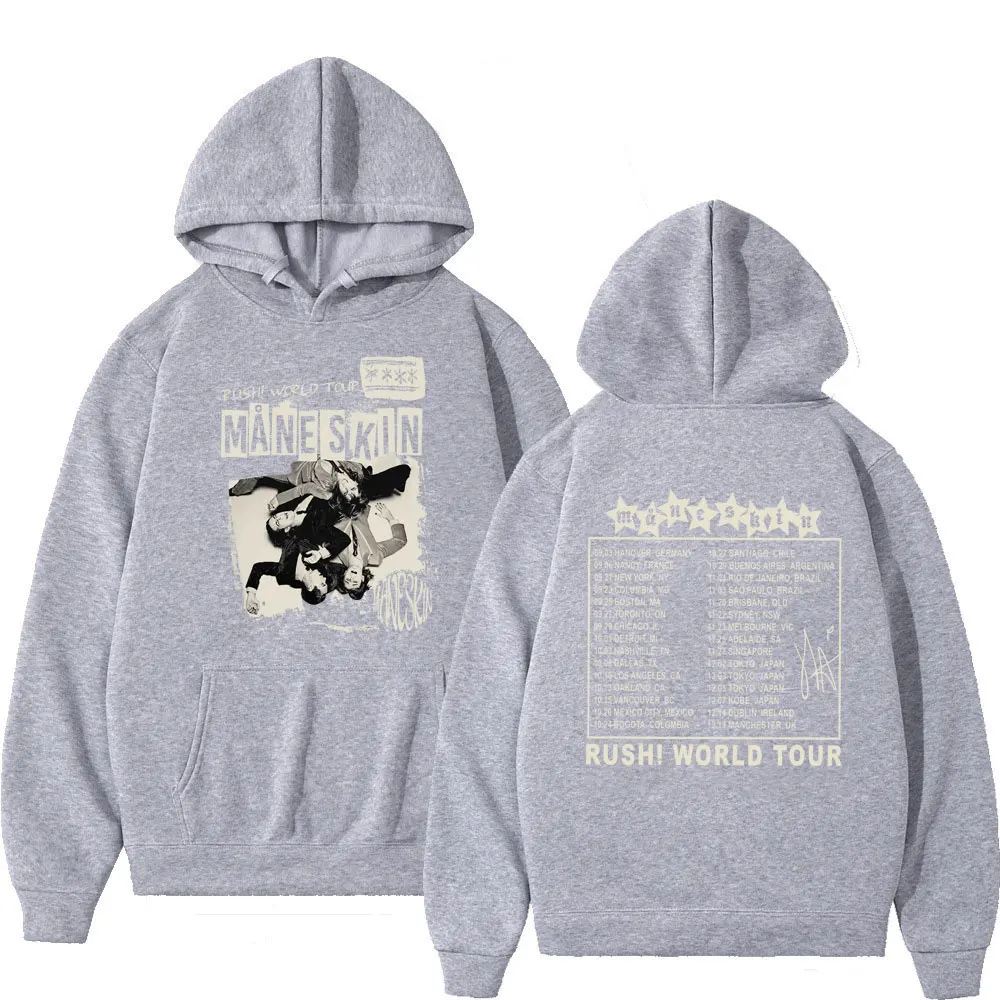 Rock Band Maneskin Rush World Tour 2023 Hoodie Fashion Men Women Vintage Warm Sweatshirt Oversized Casual Streetwear Tracksuit