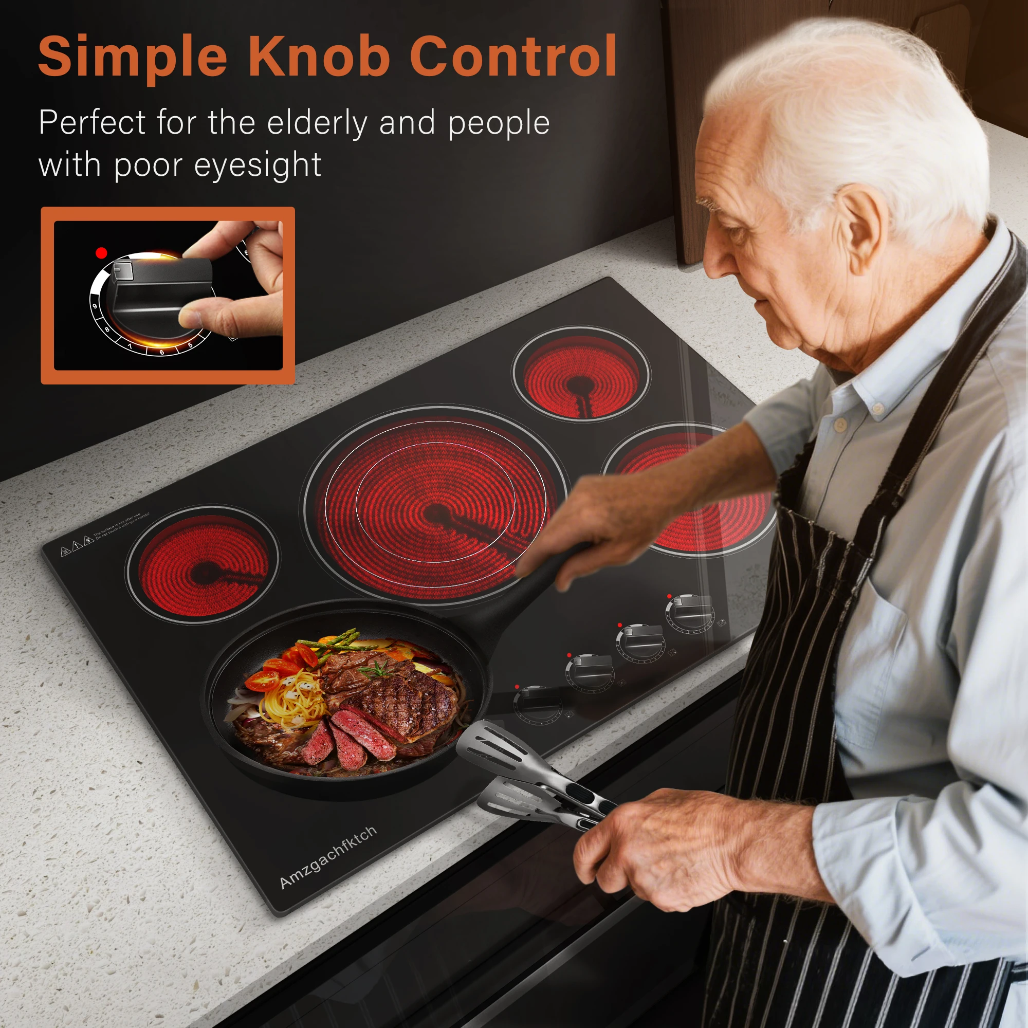 30in 5-Burner Built-In 9000W, Knob Control Ceramic Stove Easy Clean, No Radiation Family-Safe Electric Cooktop 2
