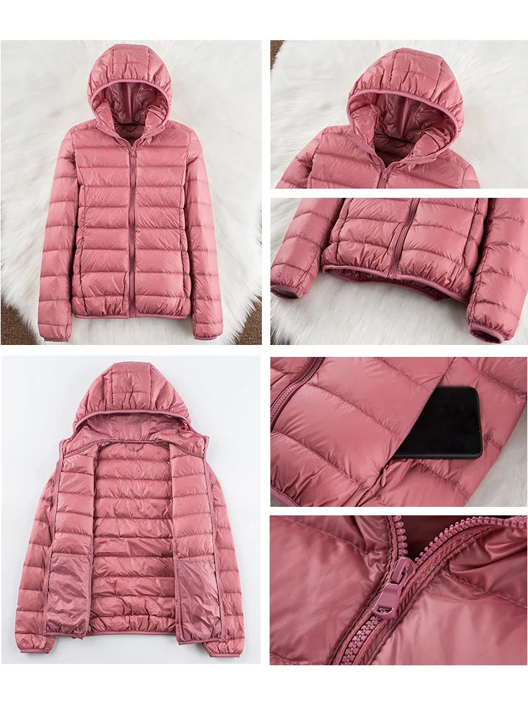 Light Down Jacket Women Inner Cloth Autumn Winter Slim Short Stand hooded Warm White Duck Down Coat Women Outerwear Plus Size
