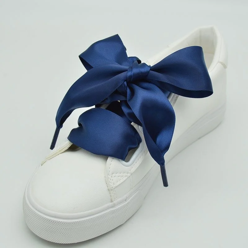 Widen Satin Silk Ribbon Flat Shoelaces Sneaker Sport Board Canvas Shoes Lace Strings 1 Pair 4CM