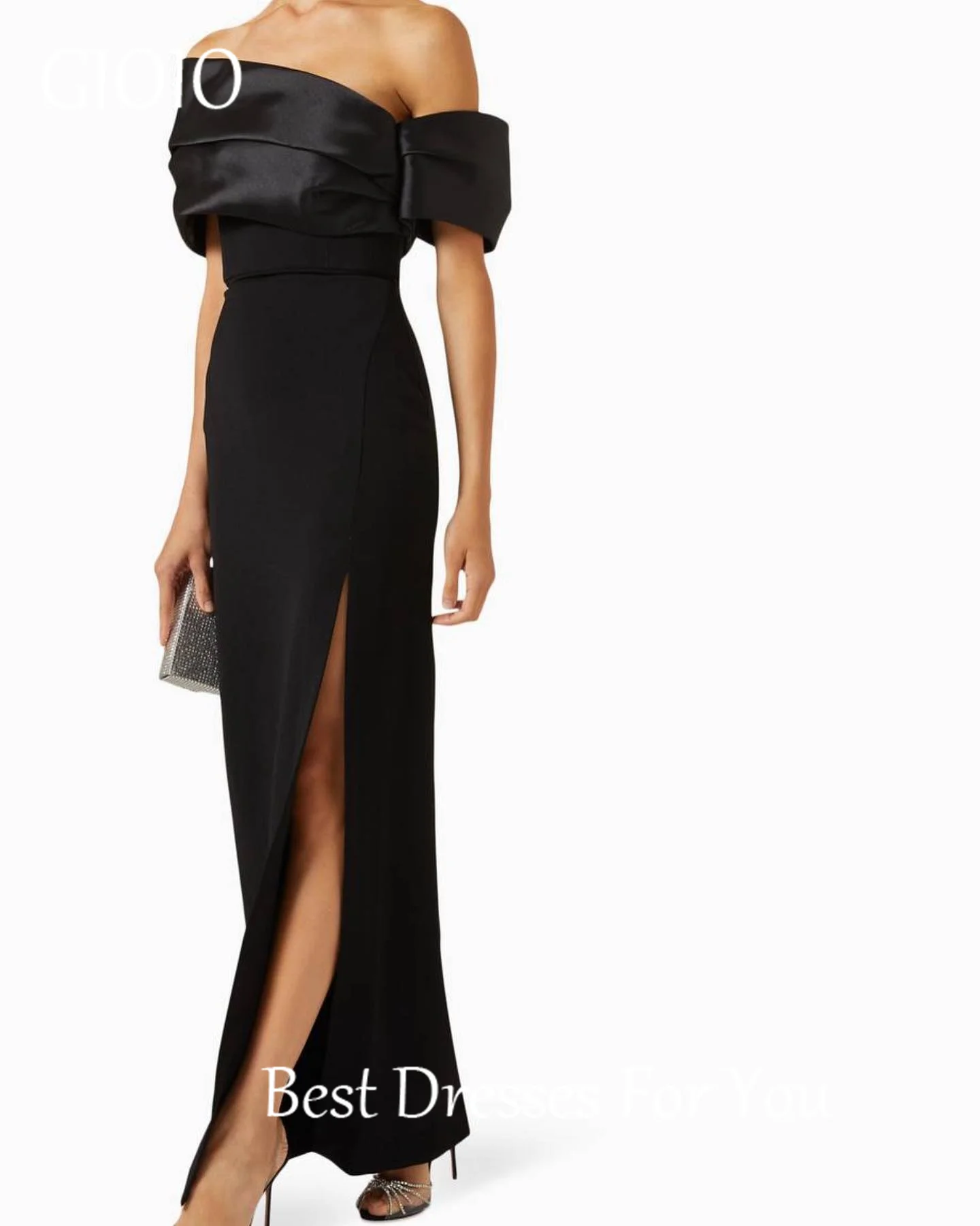 Women Prom Dresses Off Shoulder Black Short Sleeves