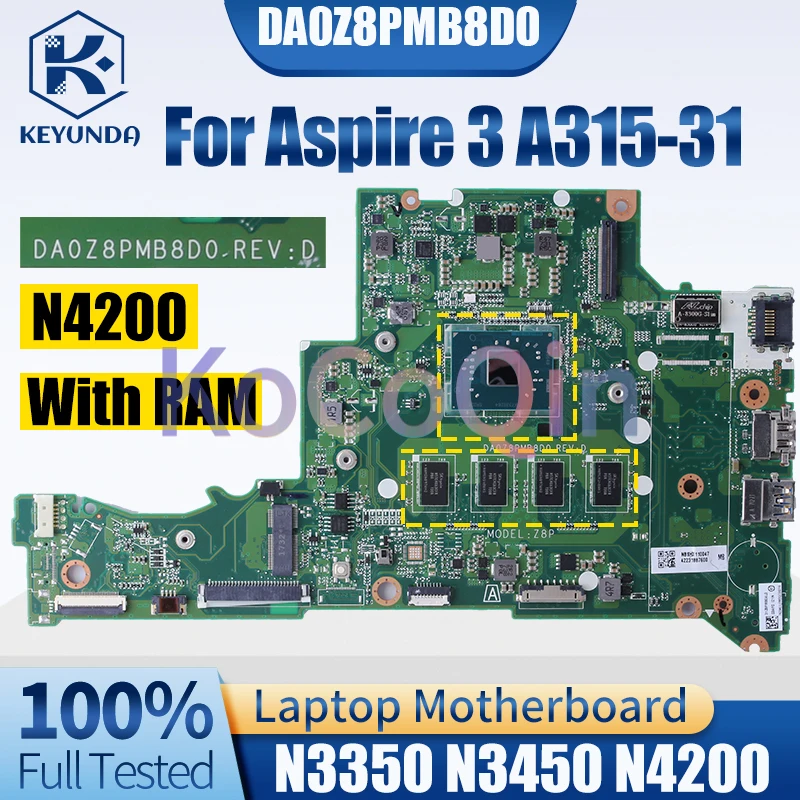 Placa-mãe Portátil para Acer Aspire Da0z8pmb8d0 A31531 Notebook Mainboard N3350 N3450 N4200 Nbgnt11002 Nbshx11003 Completo Testado - Imagem 2
