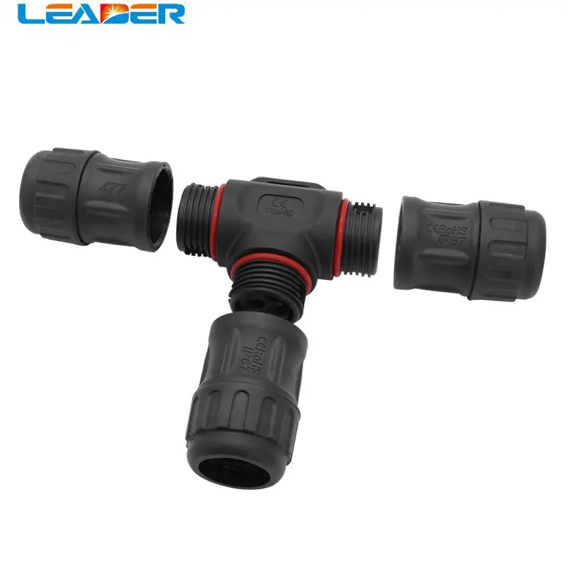 

LEADER SOLAR 100 Pcs/lot L20 2P Screw 3-way Waterproof Tee Connector, Field Assembly IP67 Mainland China