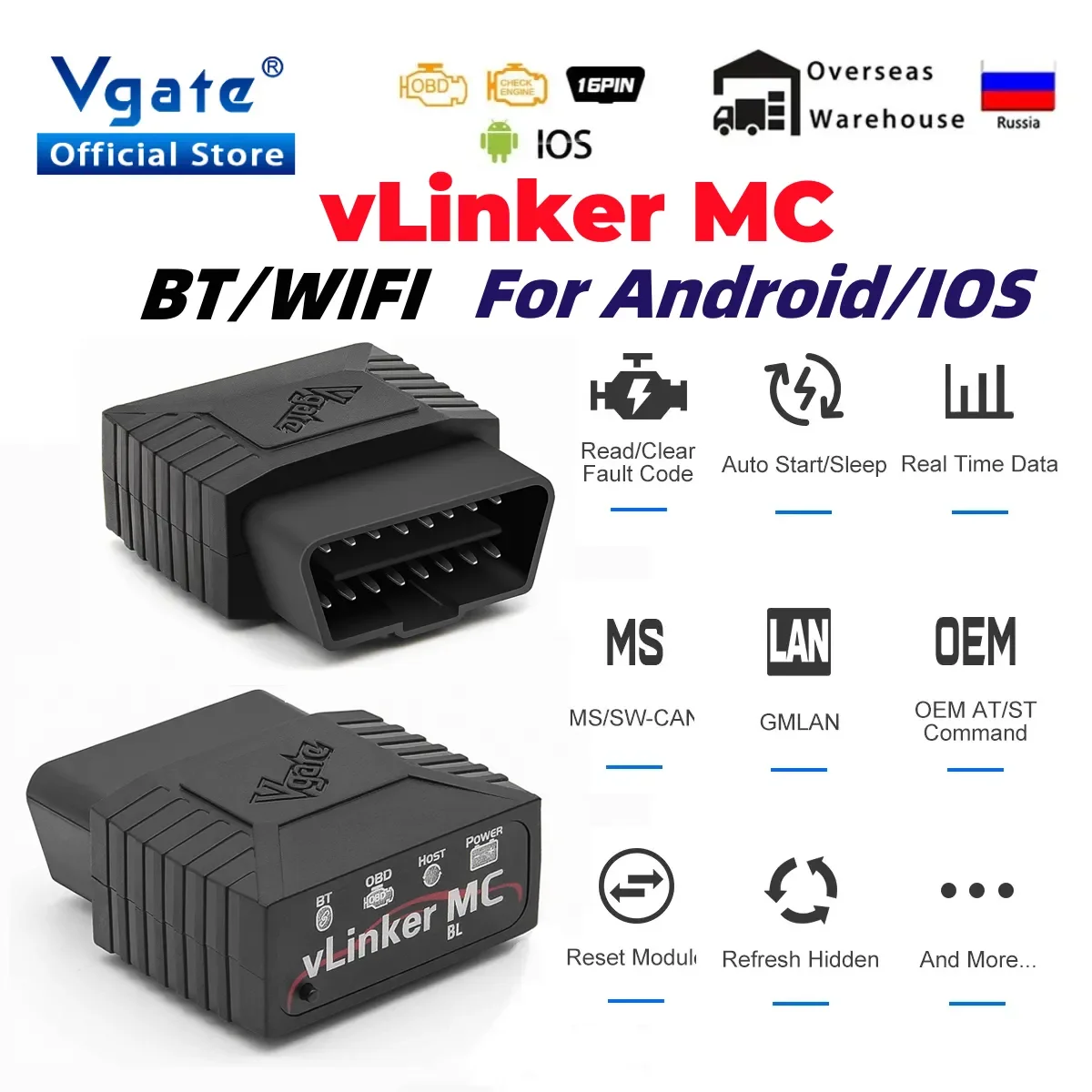 

Vgate vLinker MC + ELM327 V2.2 Bluetooth 4.0 OBD2 Scanner OBD 2 WIFI BimmerCode FORScan Auto Car Diagnostic tools ELM 327 V1 5
