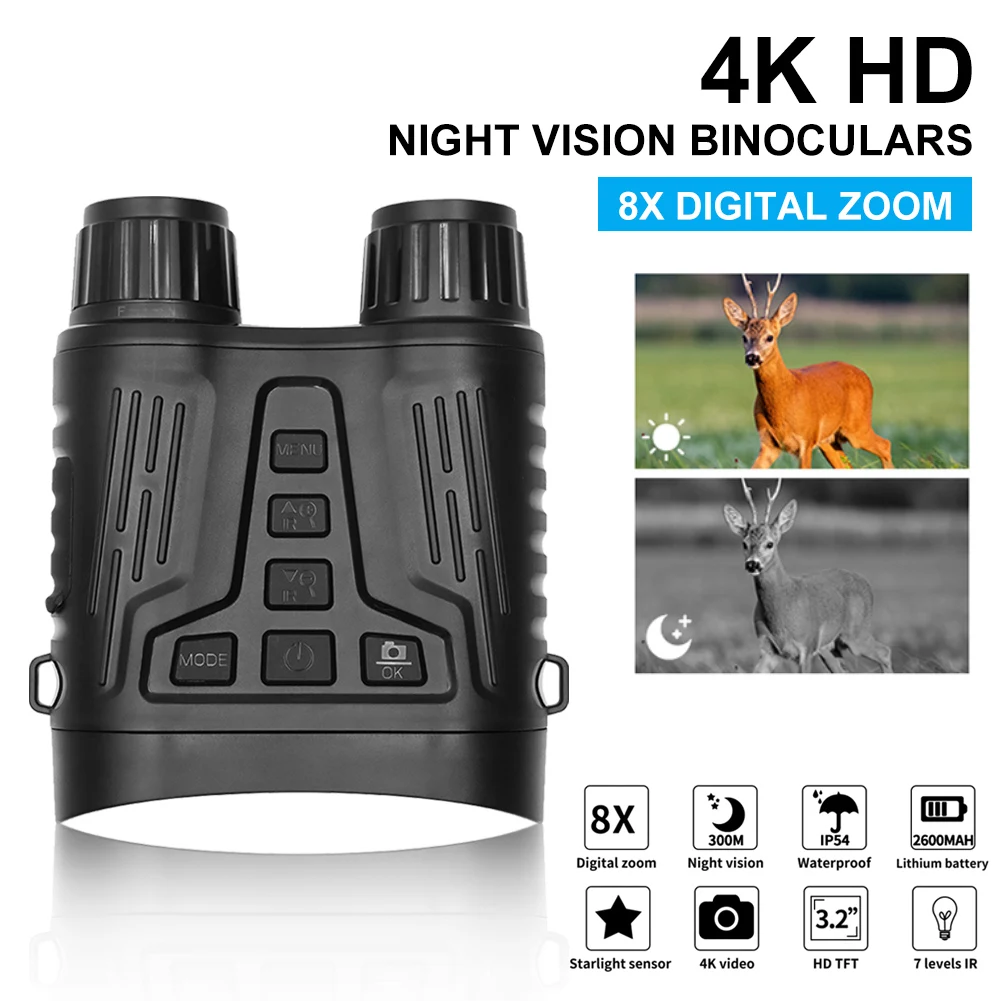 

NV2180 4K 1080P Binoculars Night Vision Telescope 8X Zoom 300m No Light Take Photo&Video for Outdoor Camping Bird Watching Fish