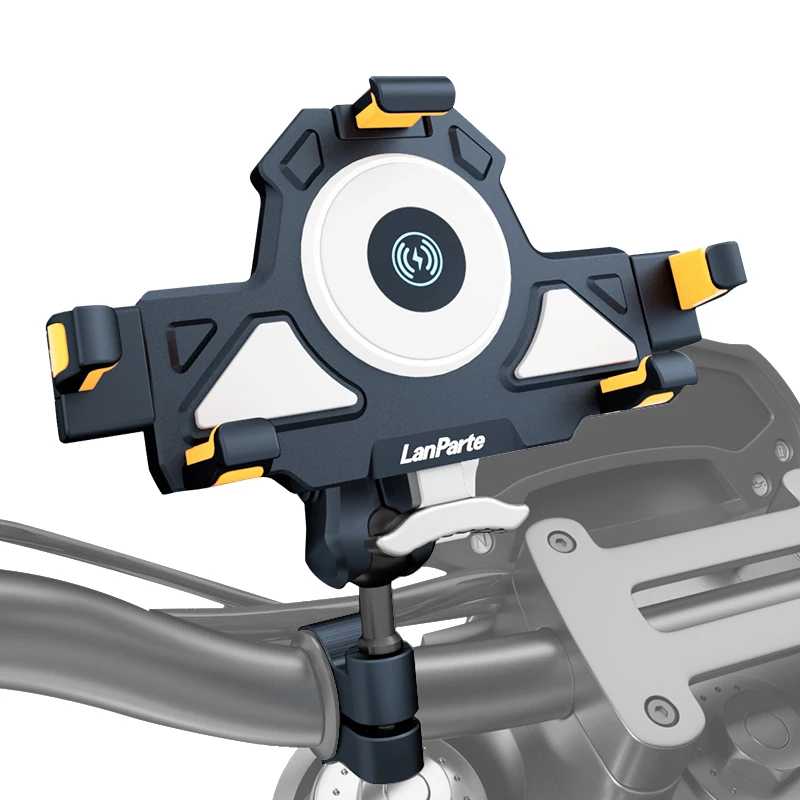 Lanparte Adjustable Metal Wireless Charing Handlebar Motorcycle Phone Holder Mount