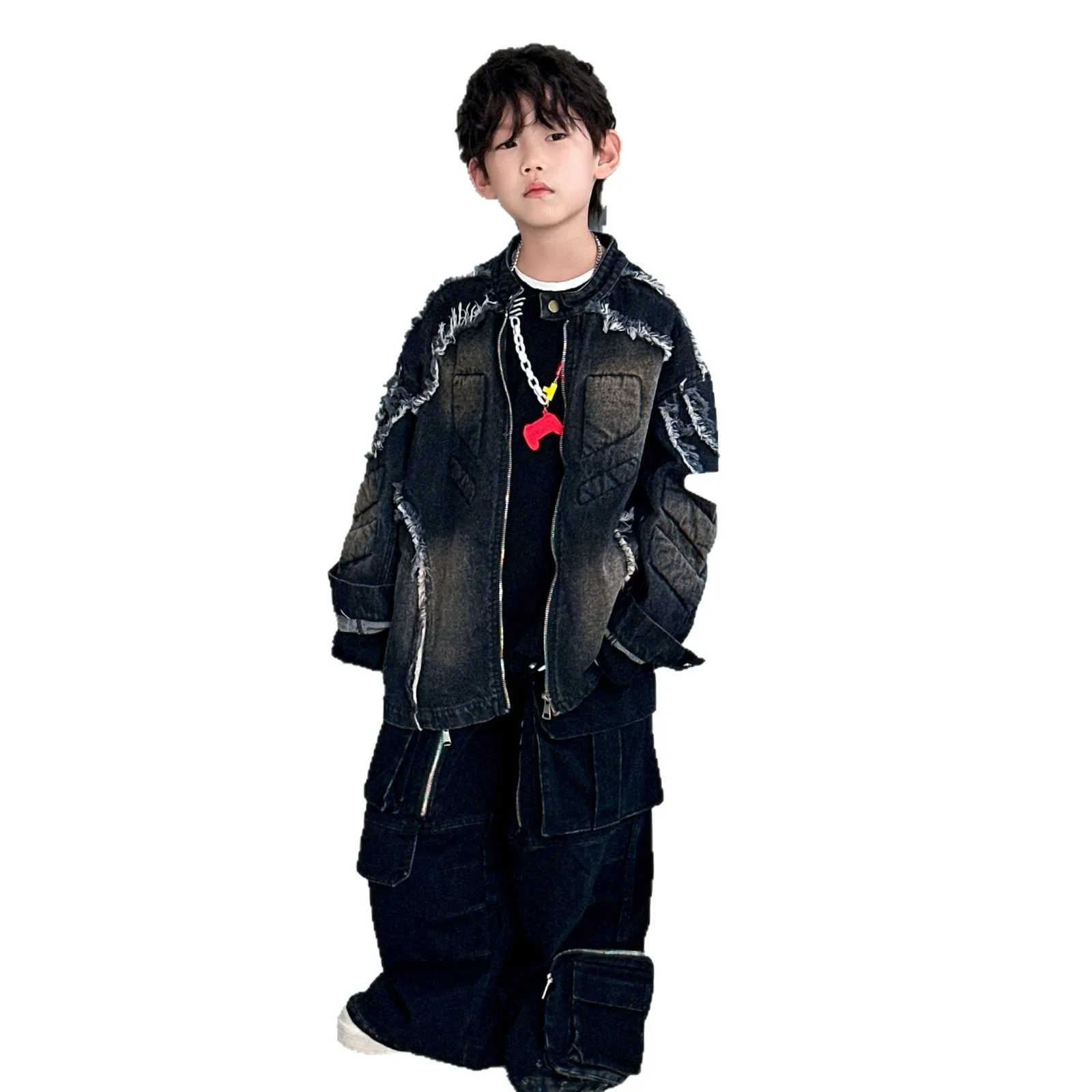 데님 재킷 가디건 버즈 하이 스트리트 루즈 코튼 소프트 퍼 엣지 지퍼 솔리드 컬러 쿨 코트 긴 소매