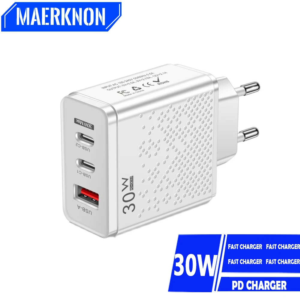 

30W USB PD Type C Fast Charging Charger Mobile Phone Quick Charge 3.0 For iPhone 14 Xiaomi 13 Huawei Samsung Wall Phone Adapter
