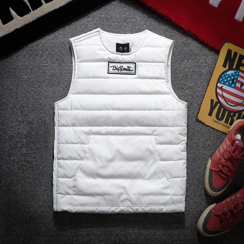 Round Neck Vest Men's Autumn Winter Cotton Thickened Thermal Vest Youth Fashion Side Zipper Sleeveless Coat Pullover Y2k