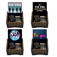 Metal Clockwork Type Black Wooden Music Box Gift Song Fix You Home Decoration Ornaments Office Holiday Gifts 1