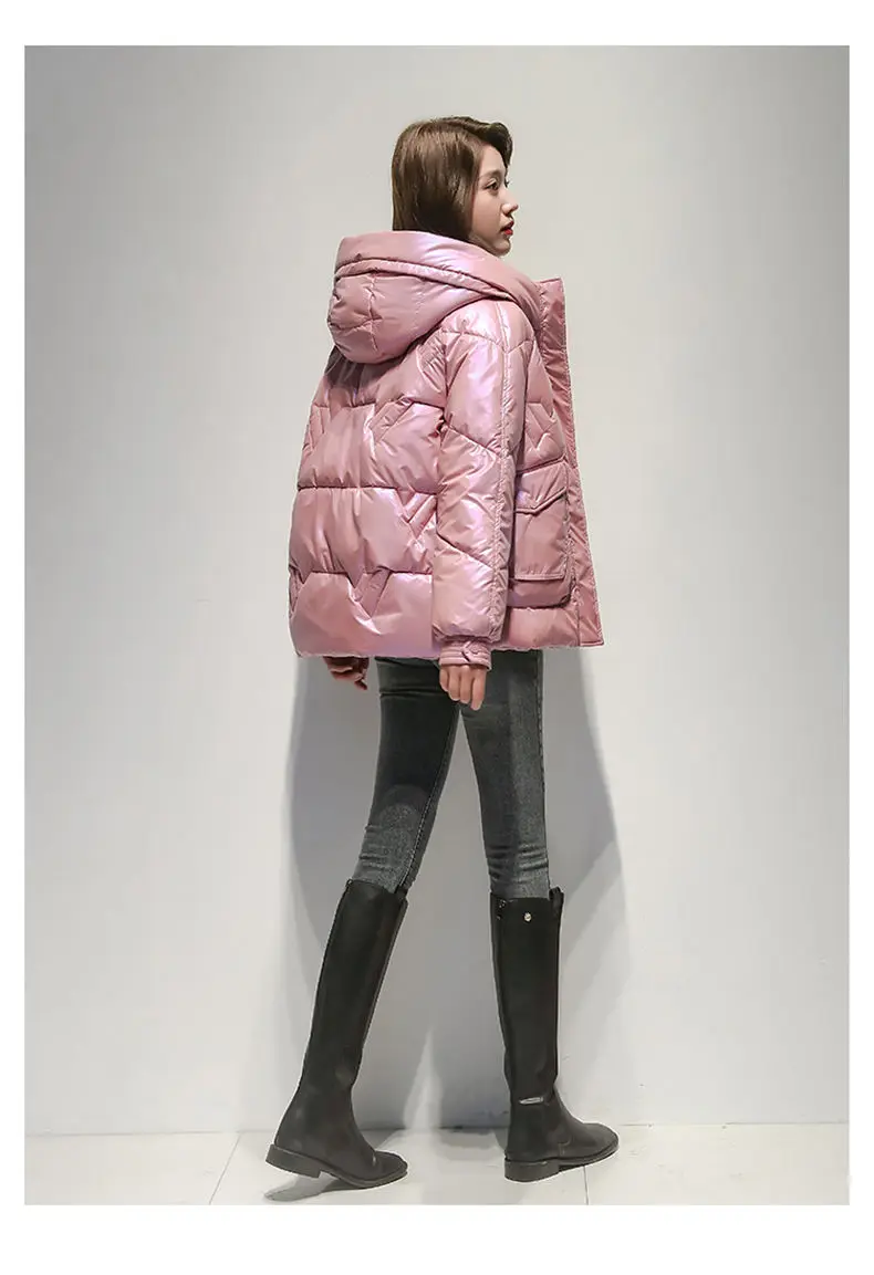 Short Down cotton Jacket For women's Winter 2026 New Glossy Fashion Loose Thick Coat Female Casual Cotton Hooded Parka Jackets
