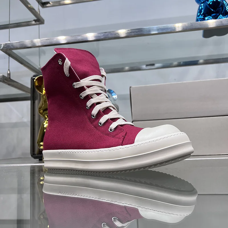 

Men's Canvas Casual Shoes Thick Soled Sneakers Luxury Trainers Women Ro Designer Ankle Zipper Lace Up Motorcycle Riding Boots